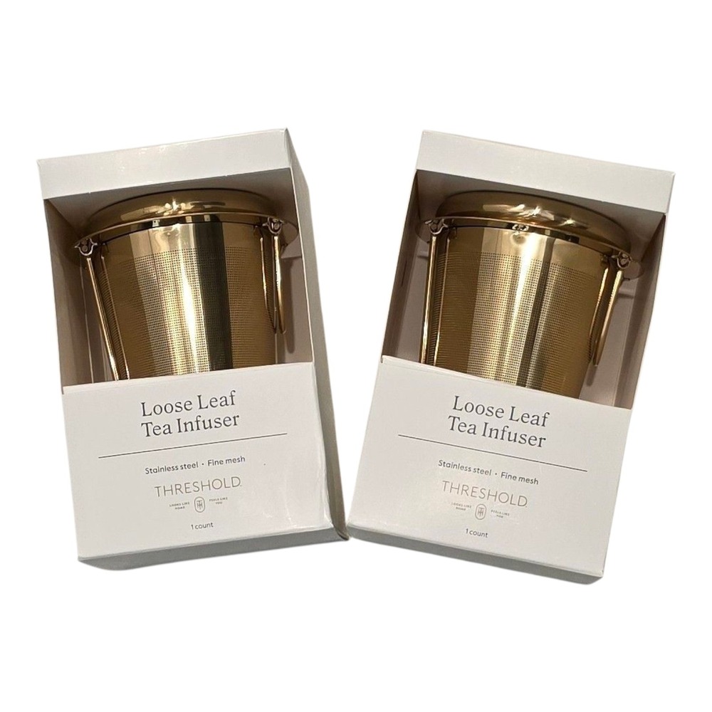 New 2 Threshold Gold-tone Loose Leaf Tea Infusers Stainless Steel Fine Mesh